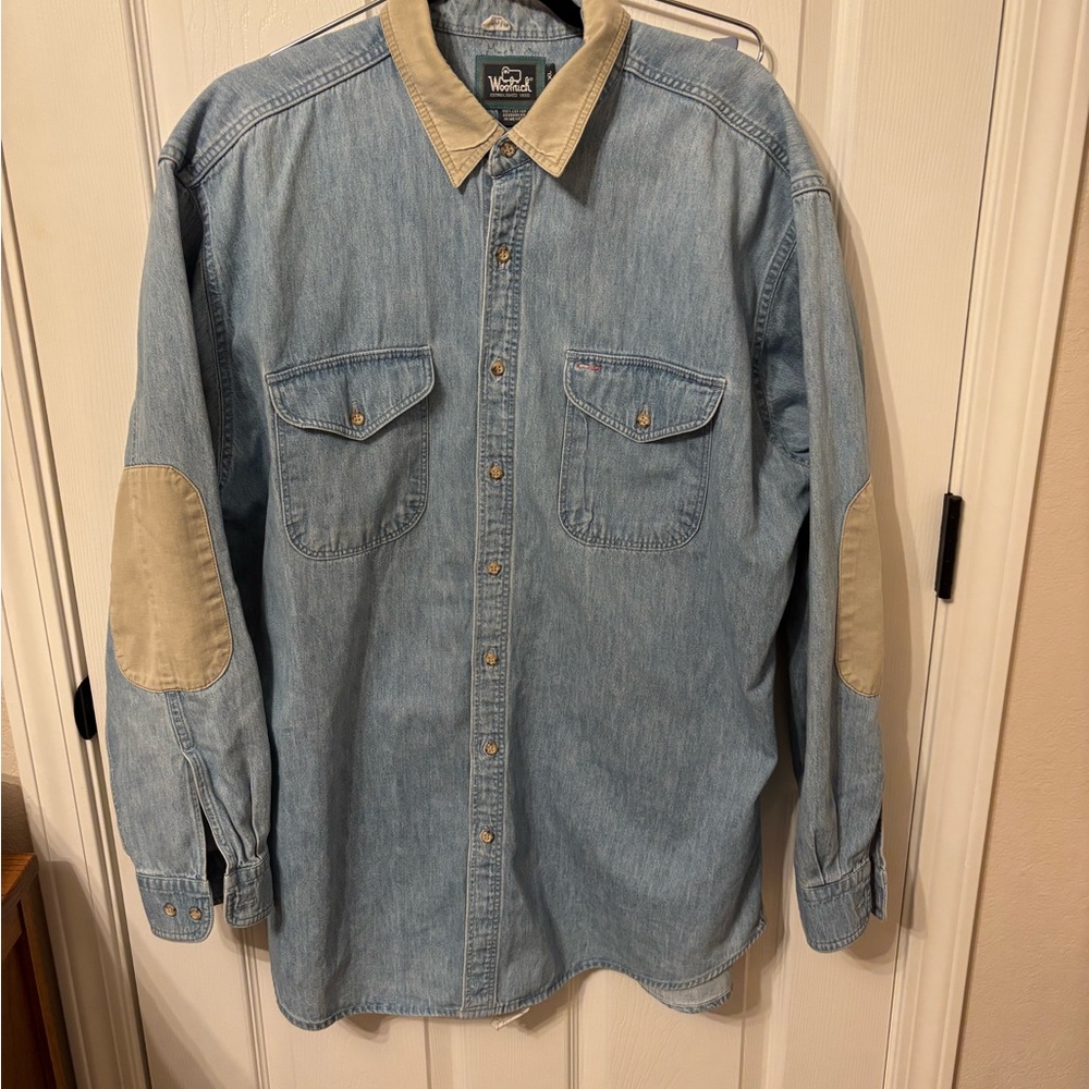 Woolrich Denim Button Down Shirt Corduroy Collar, 100% cotton